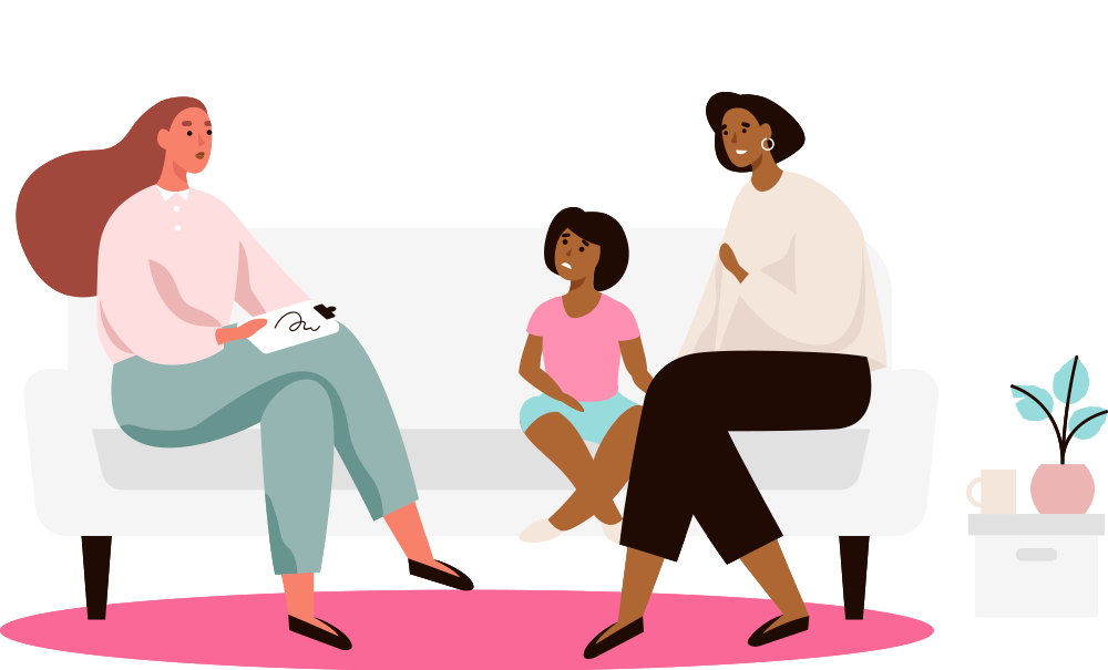 3 pessoas conversando em cima um sofá