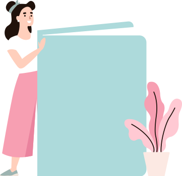 Na figura contém uma mulher segurando um livro